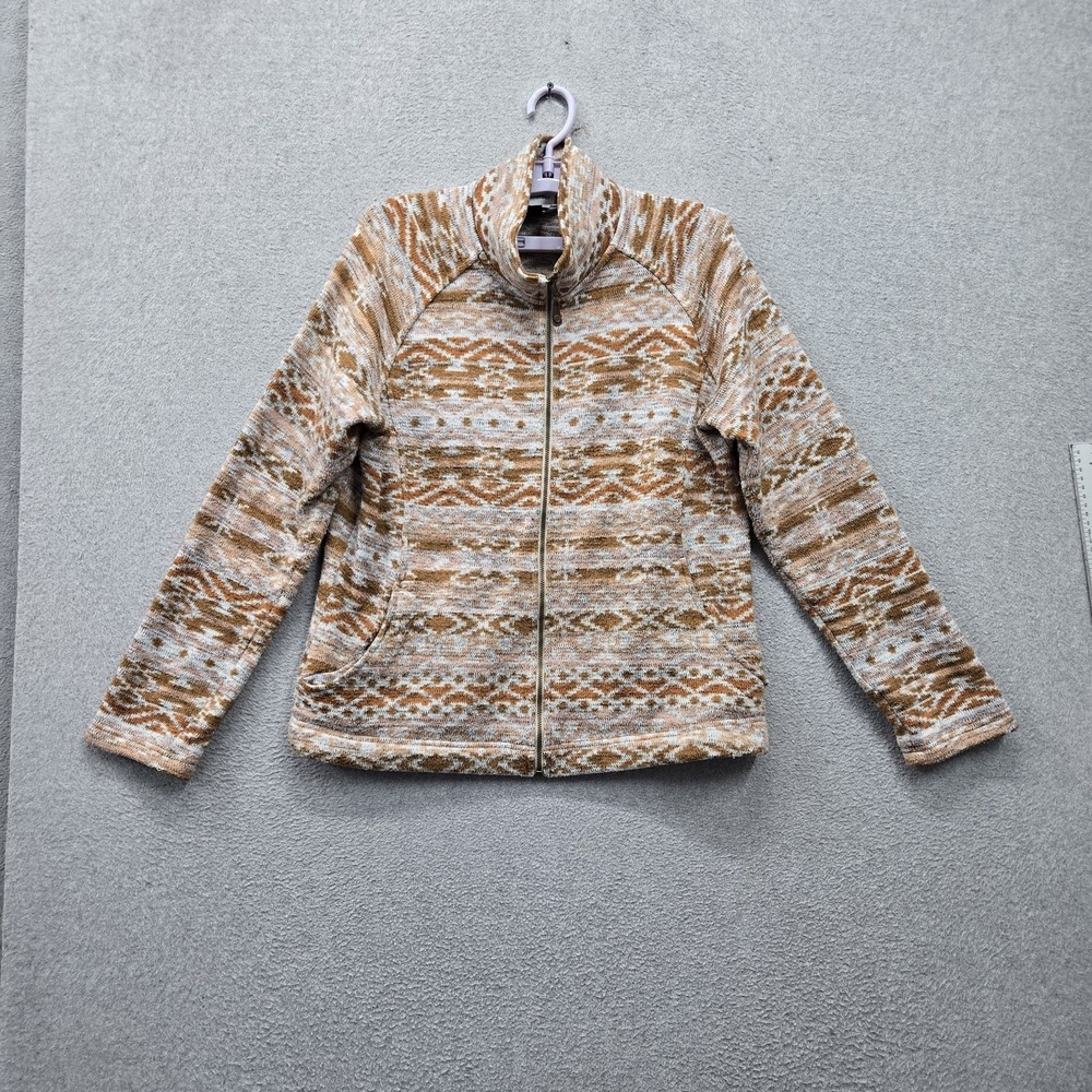 Sherpa Women Jacket M Brown Geometric Aztec Southwestern Full Zip Mock Neck
